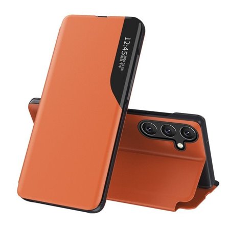 Eco Leather View Case elegant etui med klaff og stativfunksjon for Samsung Galaxy A26 - oransje