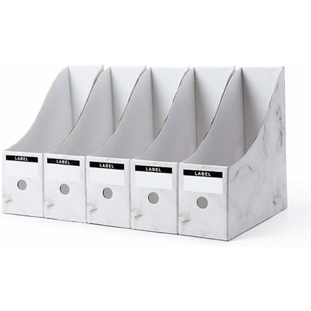 5 stk. Magasinholder, Filboks Magasinholder til Opbevaring Organizer Dokument Papir A4 Magasin Bog Kontor Skole Hjem (Hvid)
