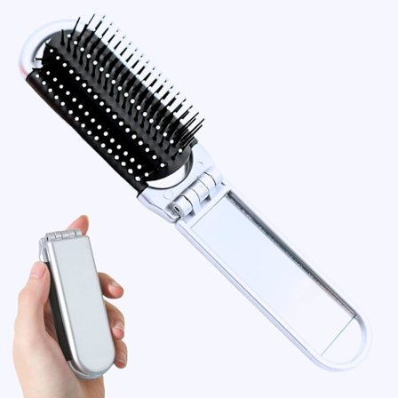1 stk. sammenklappelig hårbørste med spejl, sammenklappelig et-stykke kam bærbar airbag kam spejl luftpude kam mini massage kam