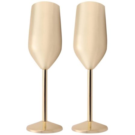 2 stk./sæt Uknuselige Champagne Glas i Rustfrit Stål Børstet Guld Bryllup Skål Champagne Flutes Dr