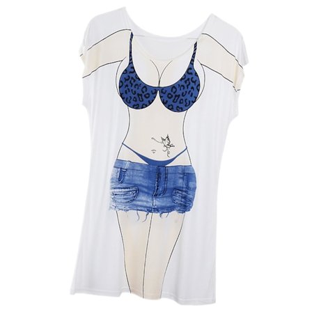 Rolig Kvinnor Hawaiian Hula Kjolar Bikini Casual T-shirt Tee Toppar Födelsedagspresent Blå