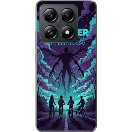 Kompatibelt Mobilskal till Xiaomi Xiaomi 14T Pro Stranger Things-inspirerad fantasyillustration med mörkt monster, cyklande barn och dramatisk röd h