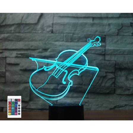 WJ 3D Violin Instrument Fjernbetjening 16 Farve Natlys Illusion Akryl LED Bordlampe Sengelampe Børns Soveværelse Skrivebordsdekoration 
