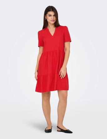 ONLY Onltiri-Caro S/S V-Neck Lin Dress Cc Pnt - Red - S