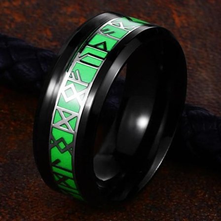 Ring - Nordic Mythology - Runes Black/ Green