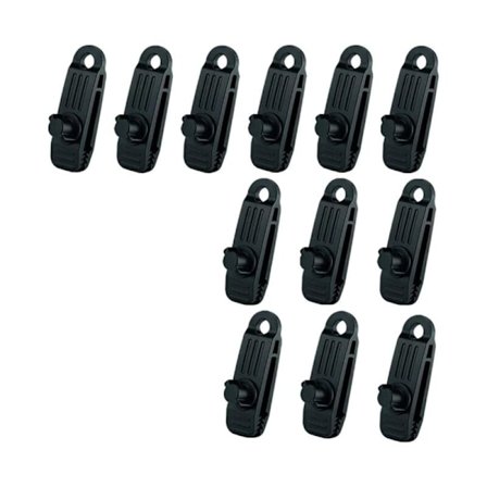Telte Klip, 12 stk. Telte Presenning Klip, Låse Presenning Klemme, Sort Heavy Duty Presenning Klip til Telte, Udendørs Camping, Markiser, Båd Dæksler,