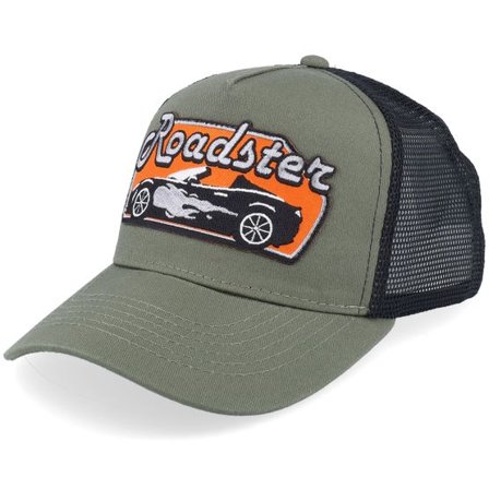 Kiddo Cap - Grön trucker Keps - Kids Roadster Car Big Patch Olive Green/Black @ Hatstore