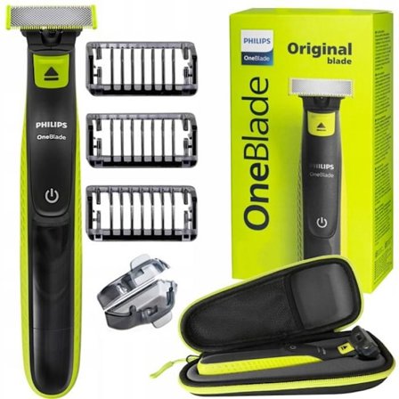 Elektrisk rakapparat för män - Philips - OneBlade - Ansikte och kropp - 3 kammar - Etui inkluderat