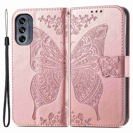 SKALO Motorola Moto G62 5G Mandala Butterfly Flip Cover - Rosa guld