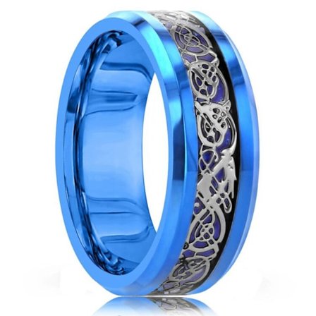 Mode 8mm Röd Spår Fasad Kant Rostfritt Stål Celtic Dragon Ringar för män Zirkoninläggning Kolfiber Ring Män Bröllopsband