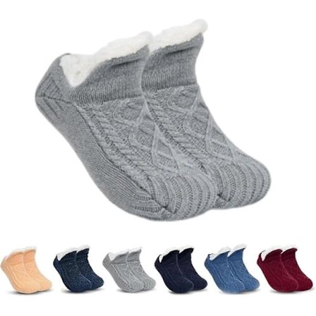 Indendørs Anti-Skrid Sikre Termiske Sokker, fleecesox - Fleeceforet Anti-Skrid Sikre Termiske Slippersokker, V-mund Fluffy Slippersokker