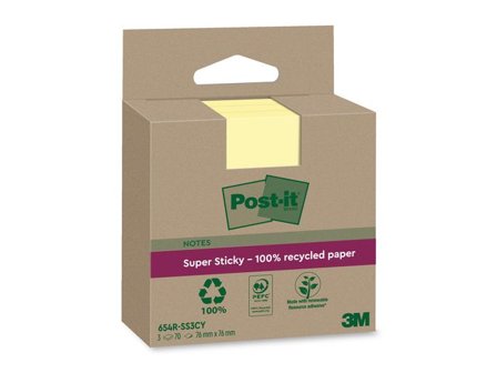 Post-it Notes Super Sticky 76x76mm Recycled gul 3/fp - Lyreco - Kontorsmaterial - Notes och Post-It - Notes - Extra sticky