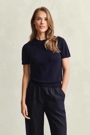 GANT Damen Leichter Kurzarm-Rundhalspullover (XXL) Marineblau