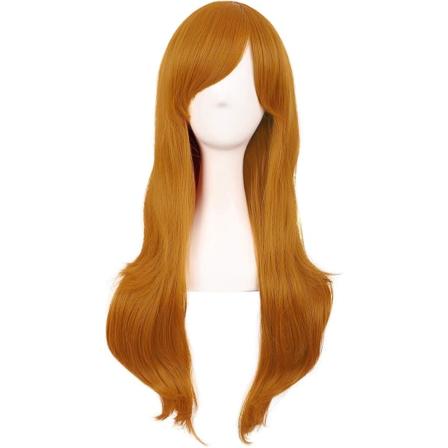 28 tum/70 cm dam sidoblugg långt lockigt hår cosplay peruk för kvinnor flicka Golden Orange