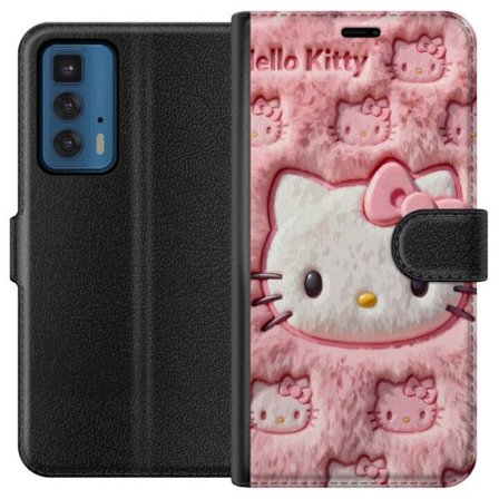 Kompatibelt Lommeboketui til Motorola Edge 20 Pro Hello Kitty rosa fluffy bakgrunn med ikoniskt ansikt og kawaii-estetikk