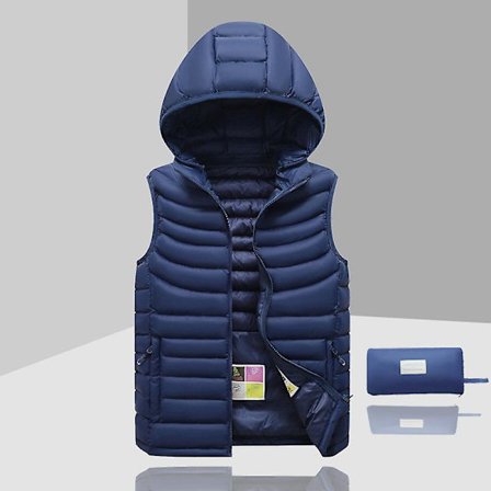 Dunjakke Herre Ermeløs Avtakbar Hette Vinter Lett Ensfarget