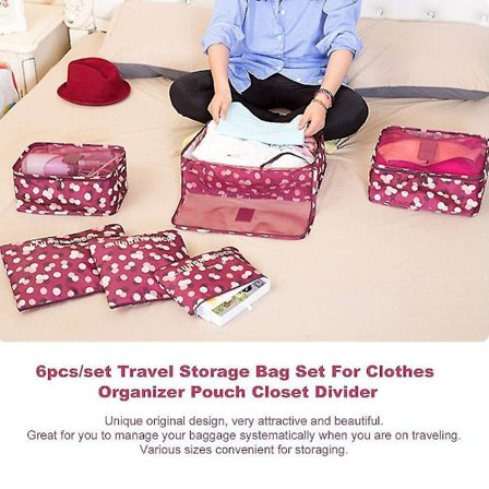 6-pakks Reiseoppbevaringsvesker Sett Klær Organizer Skillevegg