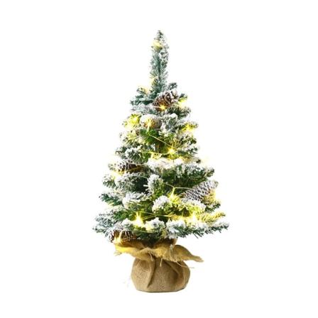 Miniatyrjulkträd med LED-belysning, realistiskt utseende, levande färg, batteridriven, upplyst konstgjort julgranspynt 45cm,Warm light