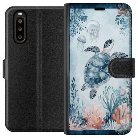Kompatibelt Lommeboketui til Sony Xperia 10 II Akvarellmaleri av en havskilpadde blant koraller og maneter i et fredelig blått undervannsverden