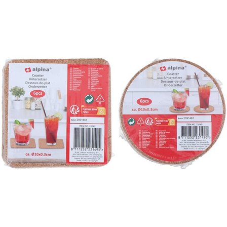 Aluslautaset luonnonkorkkia, 6 kpl:n setti