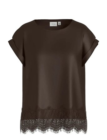 Vila Viellette S/S Full Satin Lace Top - Noos - Brown - 40