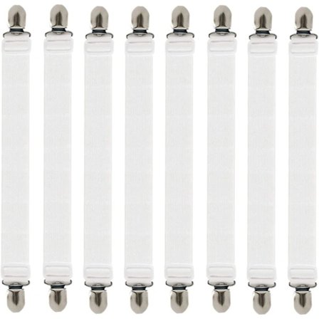 Lakanfästen, 8 st Justerbara Lakanband Elastiska Lakanclips för Sängkläder, Dra-på-lakanhållare för att Hålla Dina Lakan på Plats, Vit