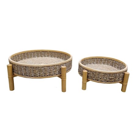 Bakkesæt i fyrretræ, 51x51x19 cm, hvidvasket, rebhåndtag