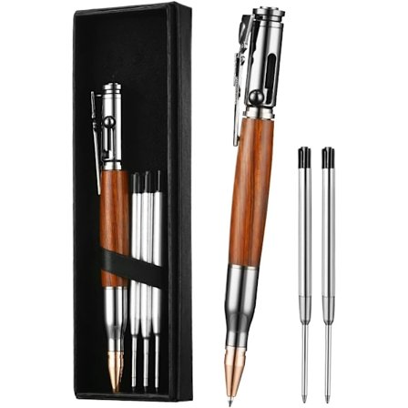 Laadukas kuulakärkikynä, sisäänvedettävä toimistokynä 5 täyttöpatruunalla ja lahjapakkauksella (puunsyy)