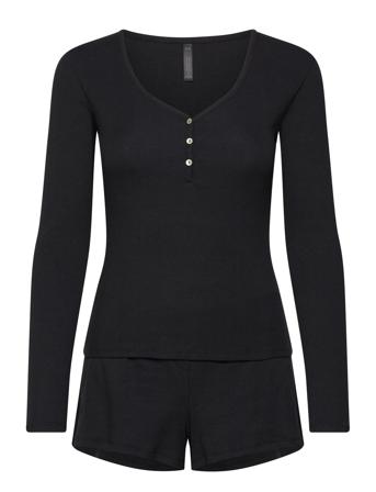 Pj Ls Short Rib Pyjama Black Hunkemöller