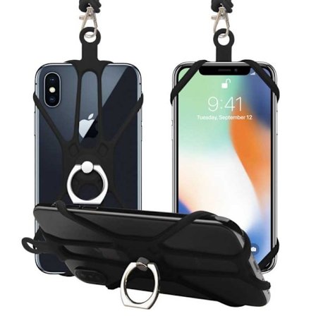 Telefonholder med nakkestrop | Ringholder - Sort