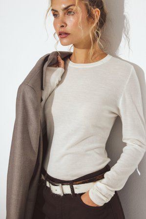 Premium Selection Knitted Merino Wool Round Neck Top - Premium kvalitet - Råhvid - M