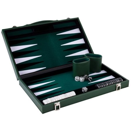 Backgammon de Luxe 15 tum 38 cm -Hög kvalitet -Similer läder, Inlägg av specialiserat filt -tärningar och pärlemor chips - 250529