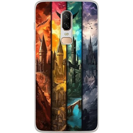 Kompatibelt Mobildeksel til OnePlus OnePlus 6 Fire magiske slott i forskjellige elementfarger, episk fantasikunst med ild vann luft og mørke i detalj