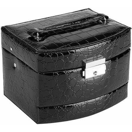 Korurasia Nahkainen Vitriinikotelo 3 Lokeroa Laatikot Samettinen Sisusta 5 Väriä Avaimella Lukittava Peili Tarvikkeet (Musta)