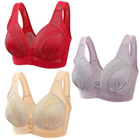 3 stk. turmalinformende og kraftfuld løfte-BH, plus size uden bøjle, frontspænde, blonde løfte-BH, turmalinformende trådløs BH