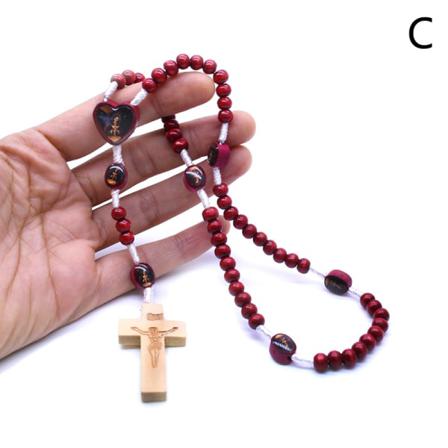 Katolsk Religiös Jesus Träpärlor Korshängande Halsband J