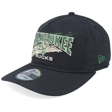 New Era - NBA Sort snapback Kasket - Milwaukee Bucks Throwback Brush Black Strapback @ Hatstore