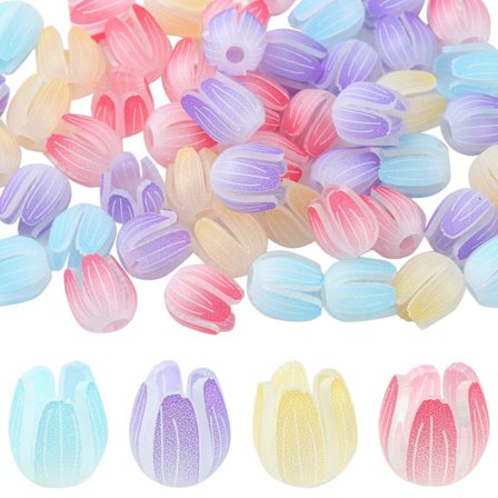 40 stk. farverige tulipan knopper perler uigennemsigtige akryl blomst perler hætter afstandsløse perler til DIY håndværk finde smykker fremstilling 