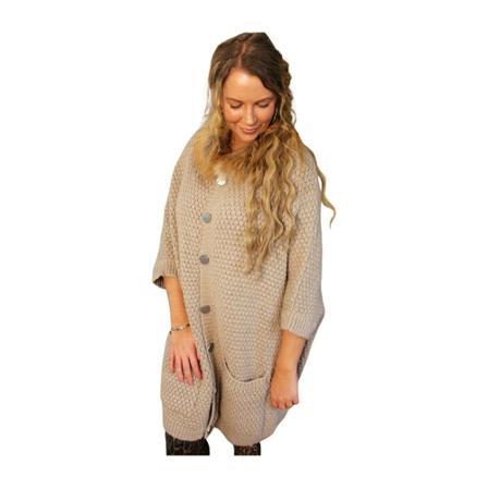 By Baunbaek, Poncho Cardigan with raccoon's fur edge 30753 Beige, Dames, Maat:ONE Size