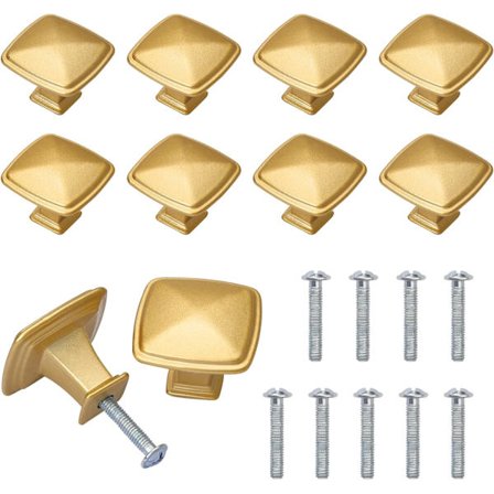 10 stk. gullknotter for skapskuffer, messing dørhåndtak møbler