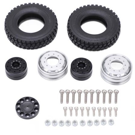 2 stk. Metal Forhjulnav med Gummidek til Tamiya 1/14 RC Trailer Traktor Truck Bil Sort