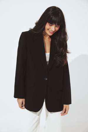 NA-KD Blazer ultra oversize à un bouton - Tenue de bureau - Noir - EU 38