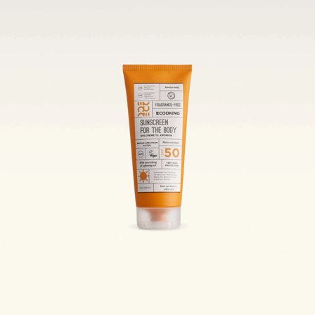 Ecooking Vandafvisende Solcreme Til Kroppen SPF 50, UVA- og UVB-beskyttelse, 200 ml, Nærer og Beskytter Alle Hudtyper