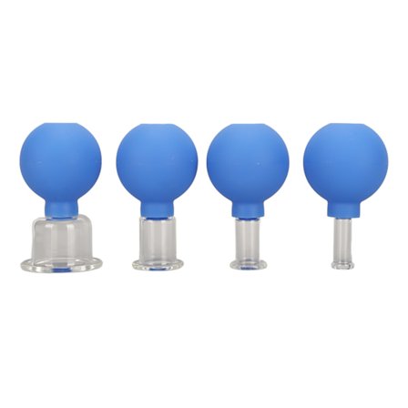 4-delt Glass Ansiktskoppsett Silikon Lymfedrenasje Hudløft Cellulittreduksjon Ryggmassasjesett Blå