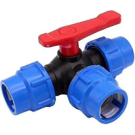 PE 32MM 3-vejs Kuglehane, T-Type Rør Hurtig Tilslutning Rørventil Splitter Tilslutningsventil