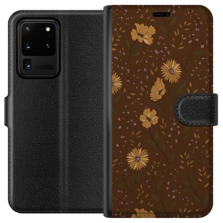 Kompatibelt Plånboksfodral till Samsung Samsung Galaxy S20 Ultra Bruna blommor retro blommönster blommig design 70-tals vintagestil mönster bohemis
