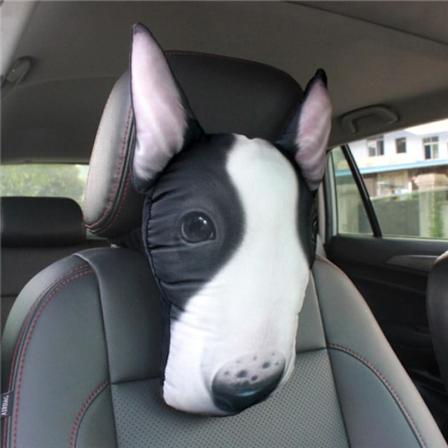 Kreativ morsom Doge Realistisk 3D-trykt Bilhodefstøtte Dyr Hund Katt Hode Tegneserie Pute Beskytt Sete Nakke (Bull Terrier)