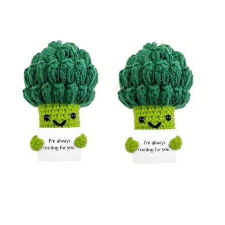 2 STK Mini Sjov Positiv Broccoli med Stativ Emotionel Støtte Opmuntringsgaver Strikket Broccoli Hæklet