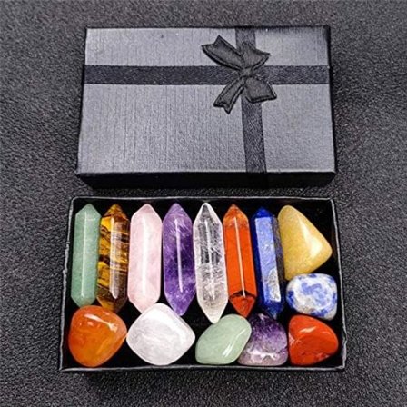 Premium helbredende krystaller sett i gaveeske - 7 Chakra sett Tumbled Stones, 7 Chakra Stone Set Meditasjonsstein Yoga Amulet Med Gaveeske