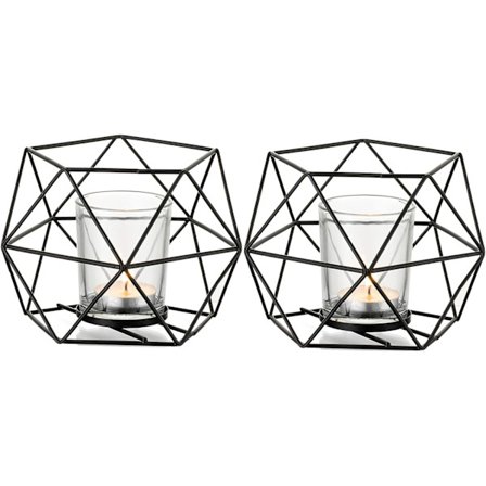 Svart Tealight Ljusstake - Set om 2 Geometriska Ljusstakar Modern Design Centerpiece för Tealights Bröllop Vardagsrum Födelsedag Heminredning Metall